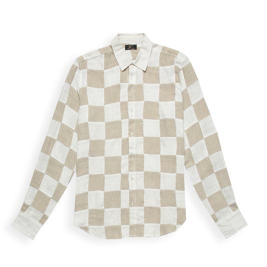 CHECKERBOARD PATCHWORK LINEN SHIRT